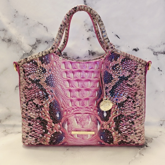 Brahmin Ombré Melbourne Small Elaine Satchel Pink Cobra Snake Embossed Leather - Picture 3 of 12